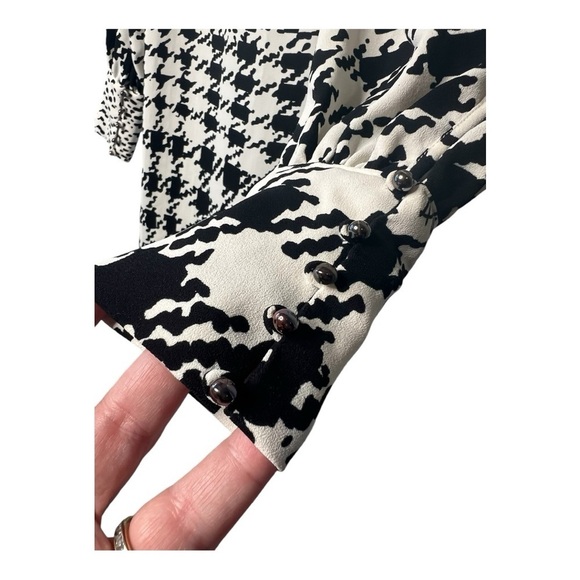 Richard Allen x H&M Boat Neck Black White Houndstooth Long Sleeve Shift Dress -2 - Picture 2 of 15